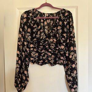 Free People size small black and pink floral top